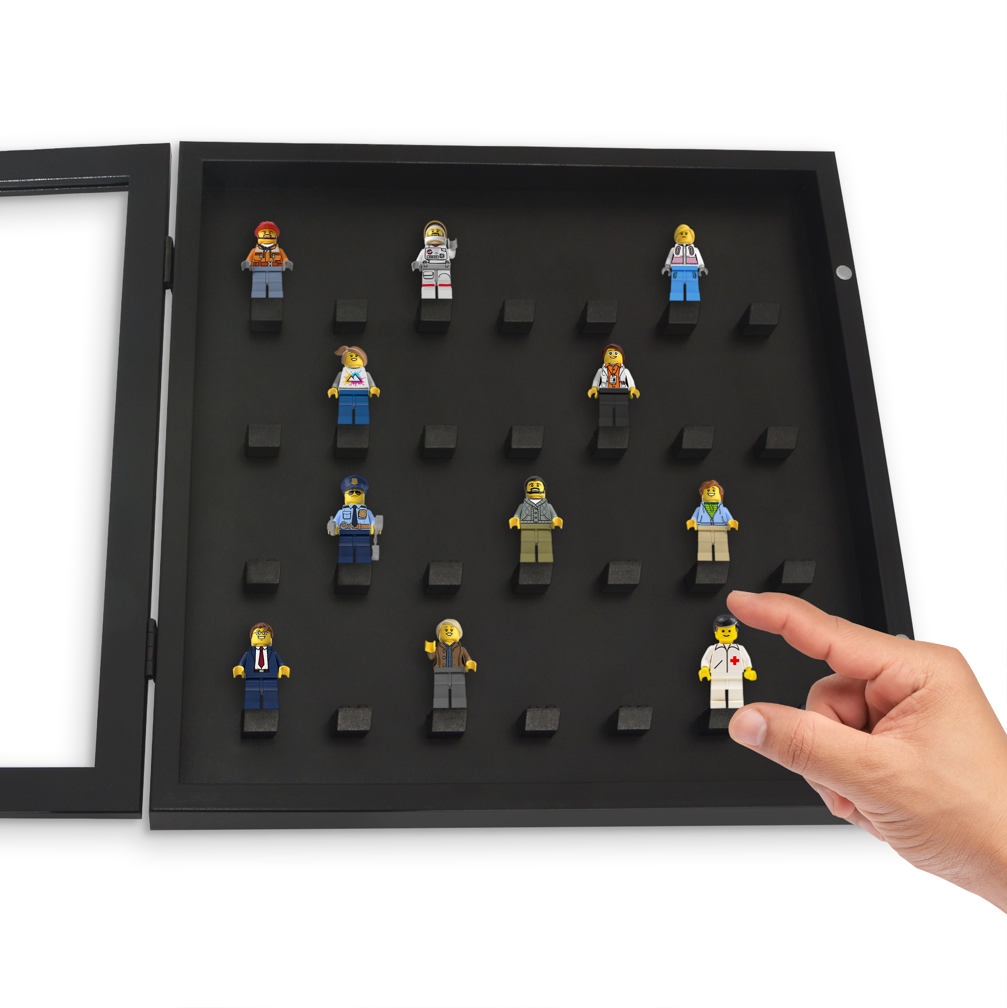 Americanflat 14x14 Minifigure Display Case with Polished Plexiglass Holds Minifigures Silhouette Wall - Black