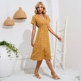 thumbnail image 4 of SWSMCLT Women's Short Sleeve Floral Printed Midi Dresses V Neck Dress Fall Ruched Cute Beach Vintage Holiday Dinner Yellow Medium, 4 of 4