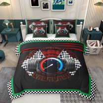 Homewish Extreme Sports Car 7-Piece Bedding Comforter Set,Geometric Checkered King Bedding Sets,Black White Bed Sheets Forboys Teens,Super Cozy Room Decor Reversible
