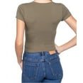 thumbnail image 4 of Simply Fashion Women’s Short Sleeve V- Neck Cotton Spandex Crop Top,Olive,Medium, 4 of 4