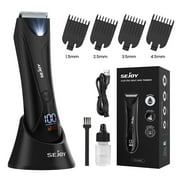 Sejoy Electric Body Hair Trimmer for Men Women,Groin Hair Wet/Dry Use Ball Shaver,Washable Ceramic Blade Pubic Hair Trimmer Clipper Body Grooming Kit with LCD Display,USB Recharge Dock & LED Light