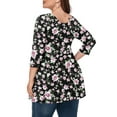 thumbnail image 4 of Women's Plus Size Round Neck Tunic Blouse 3/4 Sleeve Floral Loose T-Shirt 0X-5X, 4 of 5