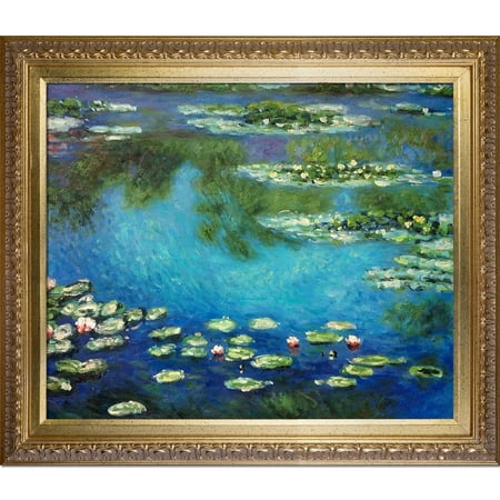 Hand Painted Lily - La Pastiche Claude Monet 'Water Lilies' Hand Painted Framed Canvas Art