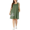 thumbnail image 1 of MAWCLOS Robe d'Été Femme Col en U Mini Robes Courtes Sans Manches Robe T-Shirt Décontractée Imprimé Pissenlit Vert Armée m, 1 of 6