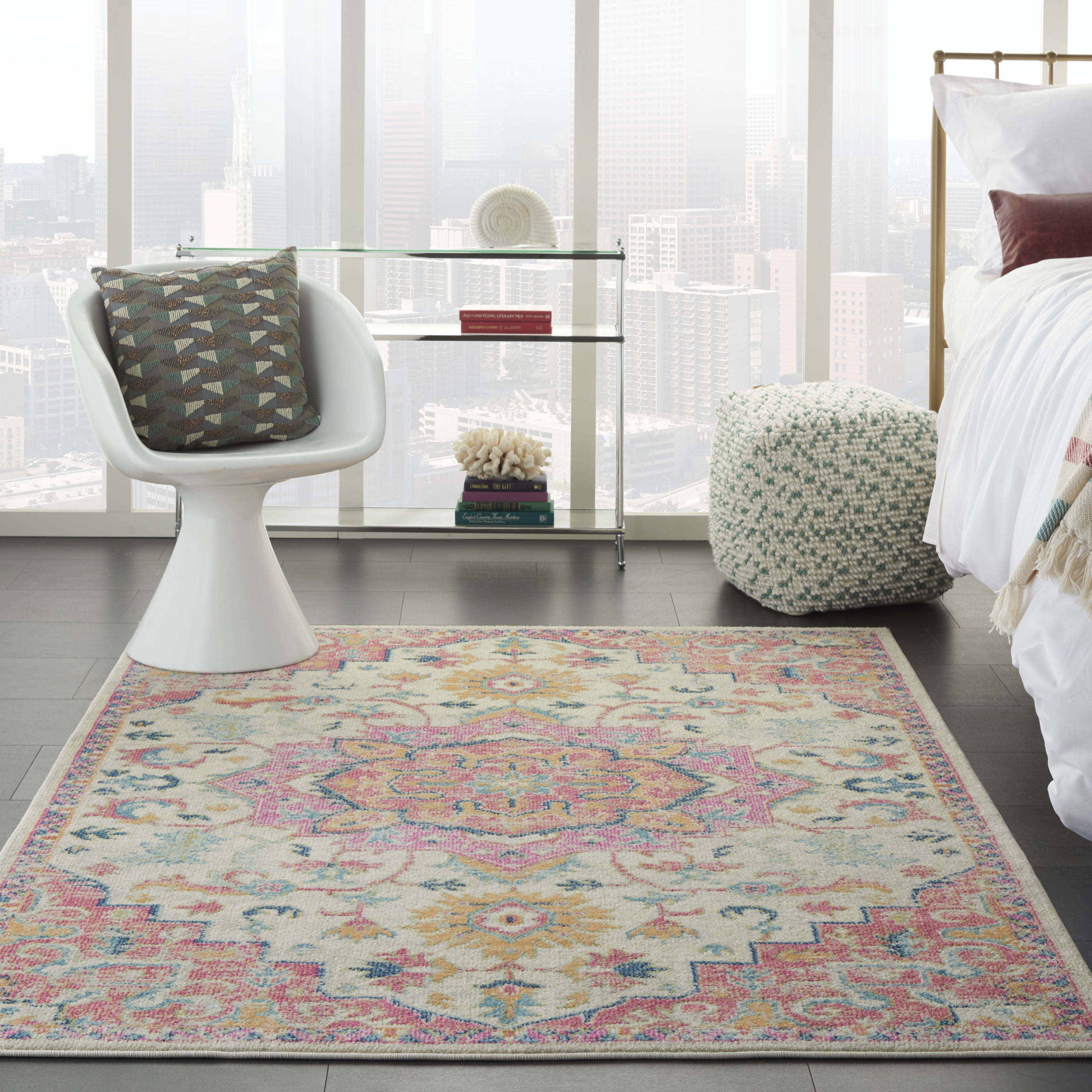 Nourison Passion Bohemian Bordered Ivory/Pink Area Rug