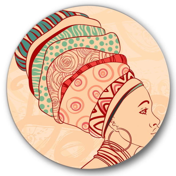 Designart 'African American Woman Portrait with Turban II' Modern Circle Metal Wall Art 36x36 - Disc of 36