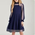 thumbnail image 3 of Efsteb Girls Dresses Contrast Mesh Puff Long Sleeve Round Neck Formal Party A Line Tulle Dress (Navy,13 Years), 3 of 8