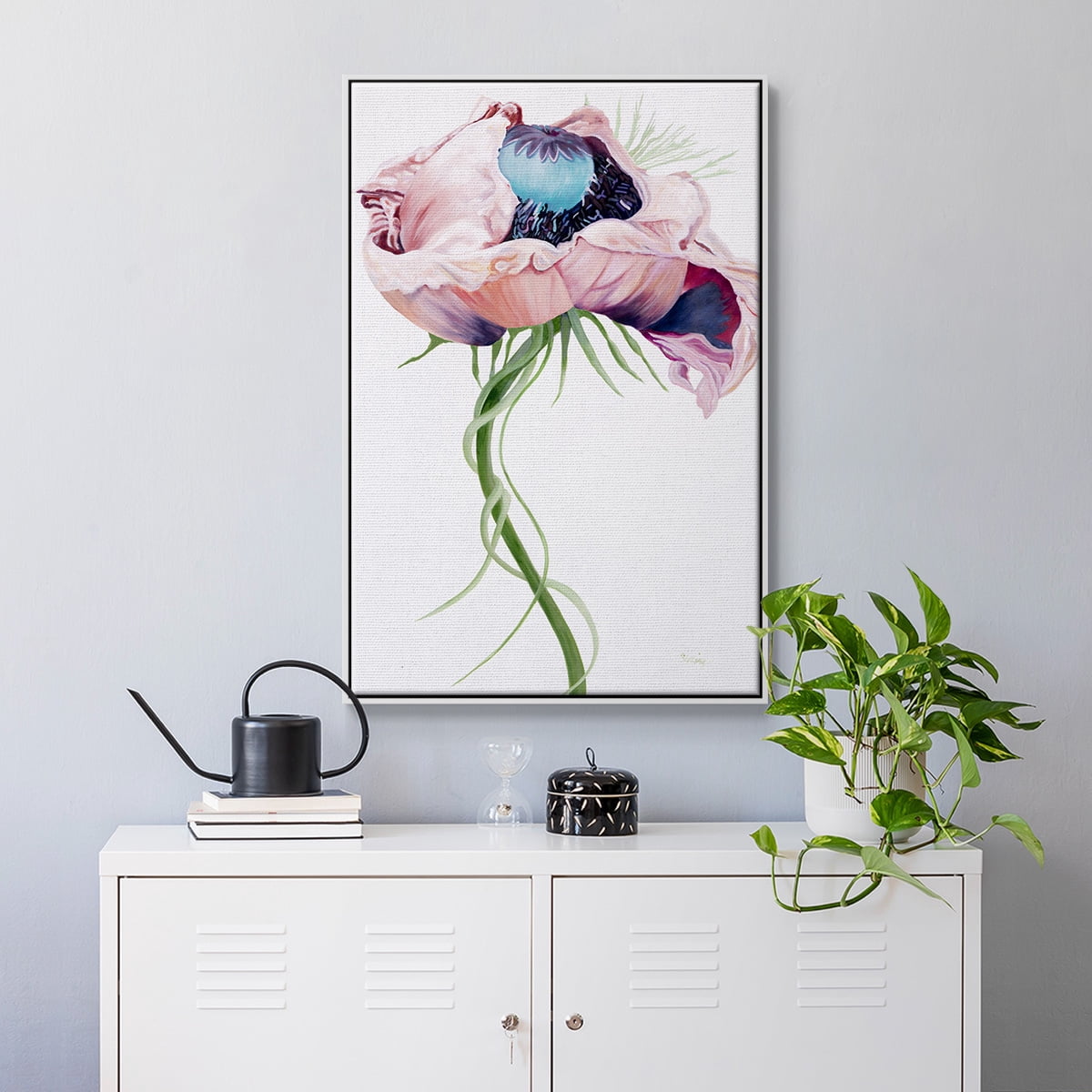 Paris Poppy II Framed Premium Gallery Wrapped Canvas - Ready to Hang - 25 x 37 - White Floating Frame