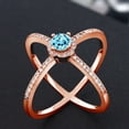 thumbnail image 3 of Gem Stone King 1.31 Ct Round Blue Apatite 18K Rose Gold Plated Silver Criss Cross X Ring (Size 7), 3 of 5
