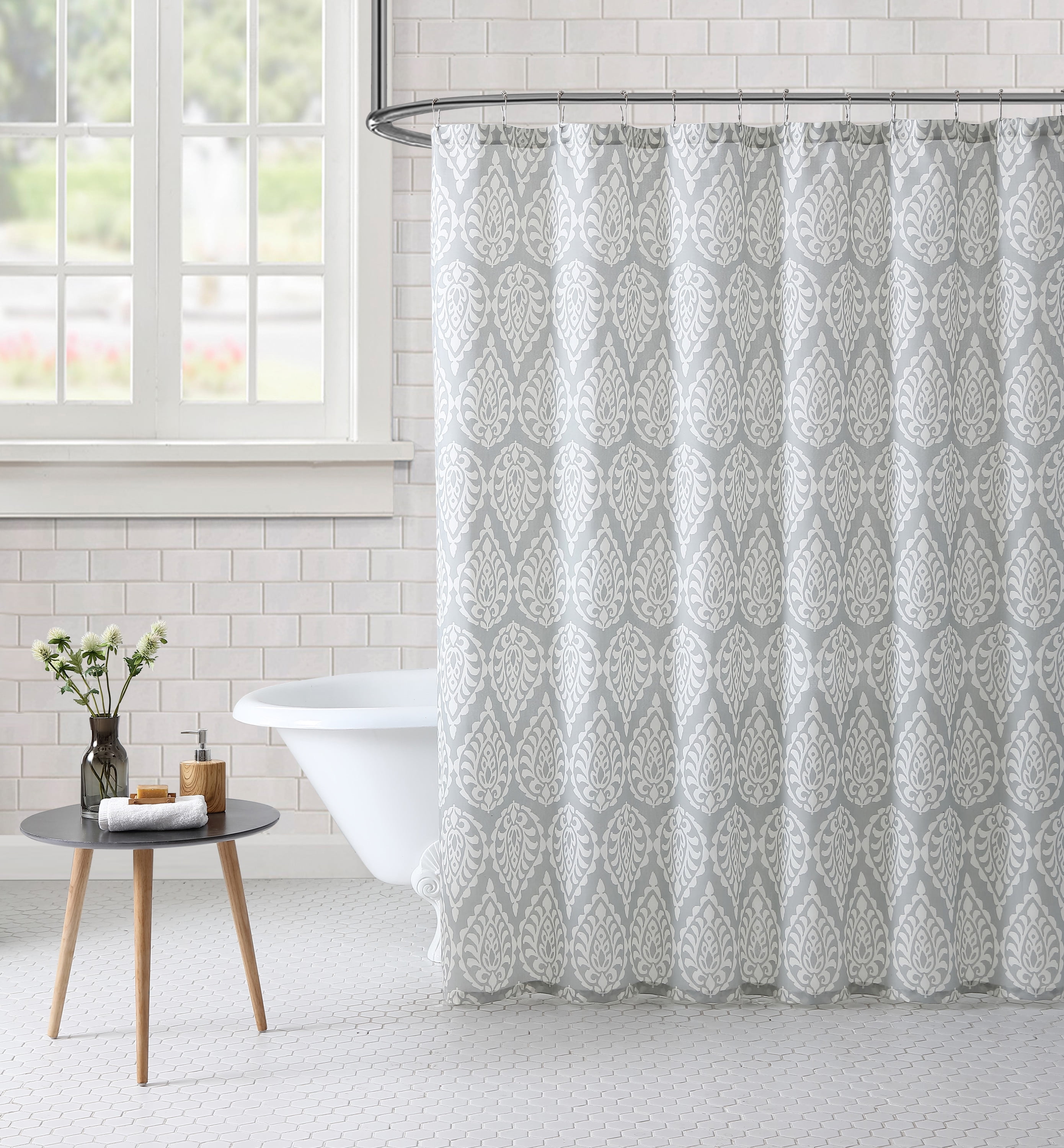 Freshee Fabric Shower Curtain Blue Dotted Geo Print Water Freshee Fabric Shower Curtain Blue Dotted Geo Print Water Repellent And Odor Resistant Liner In One 72 X