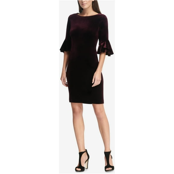 DKNY Women's Velvet Bell-Sleeve A-Line Dress (2, Aubergine)
