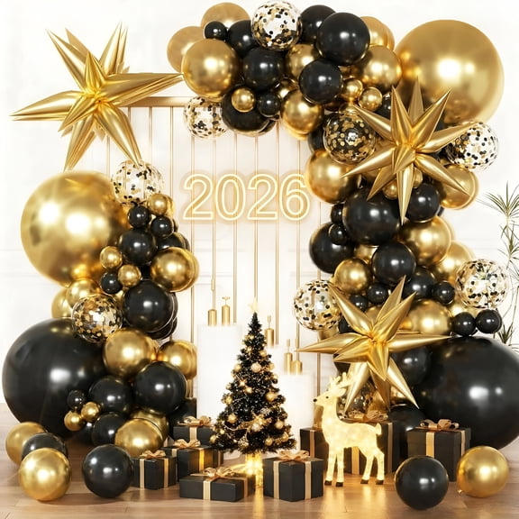 CYFW Black and Gold Balloons Garland Arch Kit,5 10 12 18inch Black Gold Confetti Latex Balloons for Graduation New Year Anniversary Birthday Party Decorations