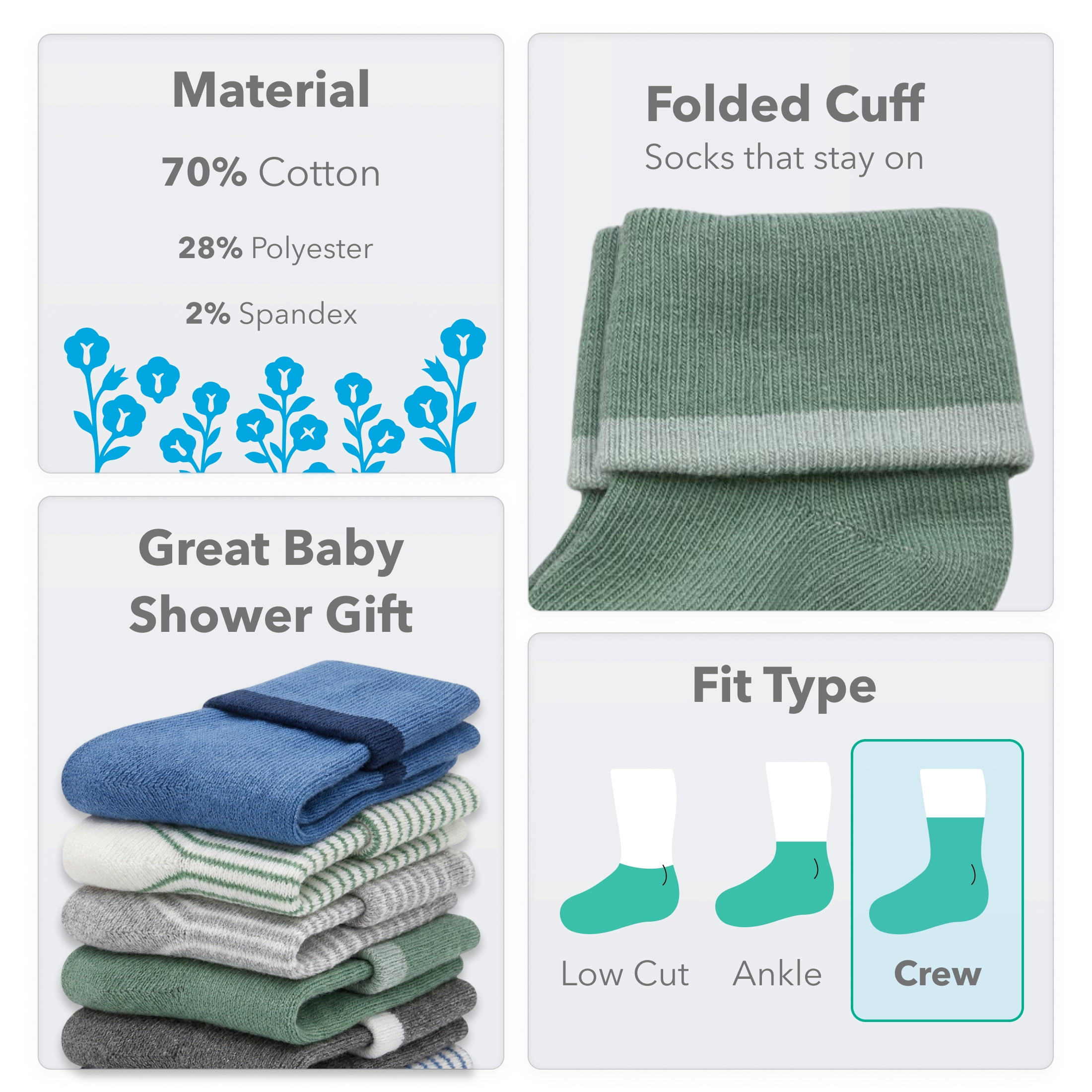 Carter's Child of Mine Baby Boy Folded Cuff Socks, 6-Pack, 0-6 Months