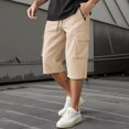 thumbnail image 2 of LIIPEE Mens Cargo Pants Spring Summer Comfort Versatile Solid Color Elastic Waist Drawstring Calf-Length Pants With Pockets Man Comfort Daily Indoor Outdoor Pants,Khaki,M, 2 of 6