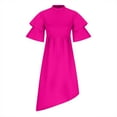 thumbnail image 4 of Ashirexll Party Dress for Women, Solid Color Plus Size Fashion Round Neck Double Ruffle Sleeve Big Hem Dress Hot Pink XXL, 4 of 6