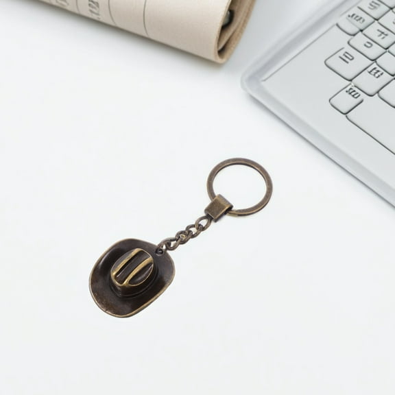 Masteelf  2 Pcs Western Keychain for Men Style Hat Accessories Man Dark Brown