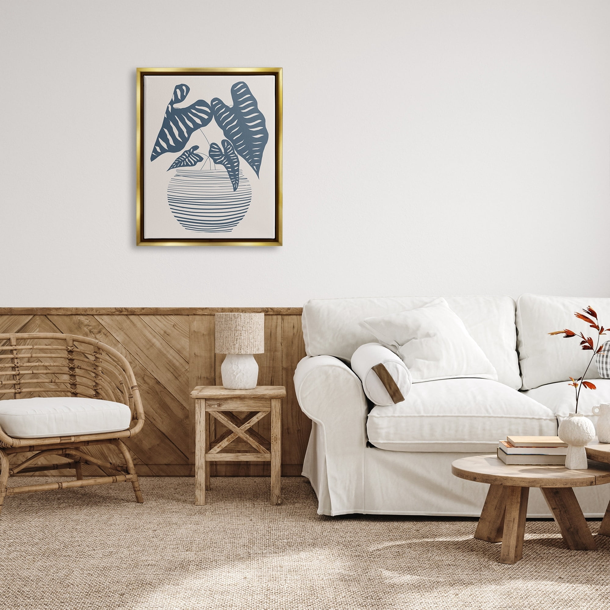 Stupell Industries Potted House Plant Modern Shapes Pattern Design Graphic Art Metallic Gold Floating Framed Canvas Print Wall Art, Design by Daniela Santiago