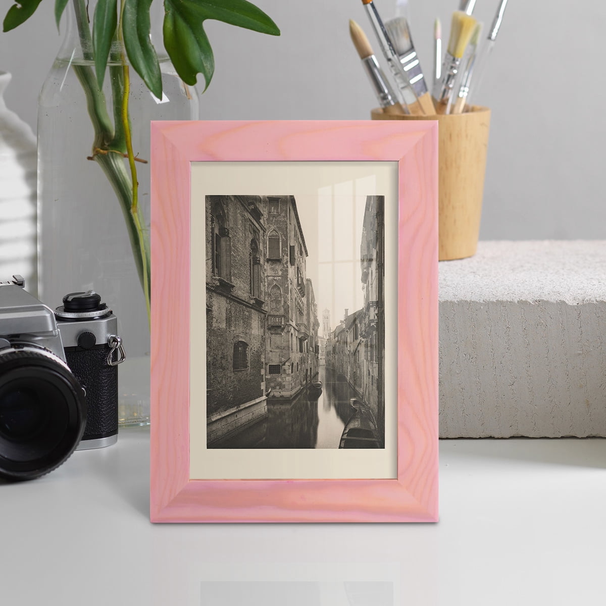 Vintage Views of Venice V - Framed Print w/glass - Sunset Pink