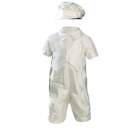 Baby Boys Off White Short Sleeves Silk Dupioni Hat Christening Outfit