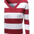 thumbnail image 3 of Women's Basic Cotton Based V-Neck Stripe Long Sleeves Knit Sweatshirt, 3 of 3