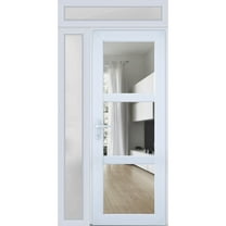 Front Exterior Prehung FiberGlass Door Clear Glass See-through / Manux 8555 White Silk Clear Glass / Side Exterior Window / -W30 16" x H80"-Left-hand Inswing