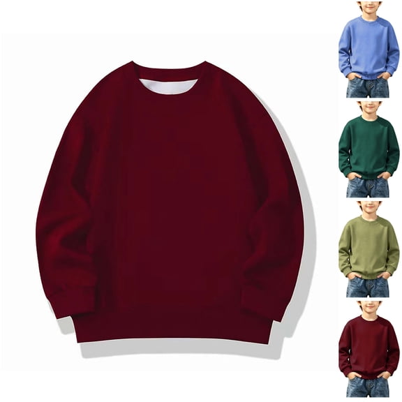 Tsivenald Cotton Boys Sweatshirt Oversized Long Sleeve Sweatshirt Casual Soft Fall Winter Kids Clothing Solid Hoodie Coat Tops(3-4 Years,Red)