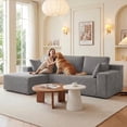 thumbnail image 6 of 96" L-Shape Modular Cloud Couch, 3-Seater Deep Seat Corduroy Sectional Sofa, Light Gray, 6 of 8