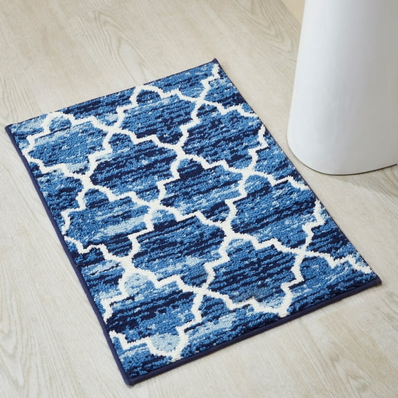 Better Trends 2-Piece Bathroom Rug Set, 17" x 24", 100% Cotton, Soft, Water Absorbent, Non-Slip Bath Mats, Machine Washable – Ideal for Bathroom Sink, Tub, or Shower Area – Savio Collection - Blue
