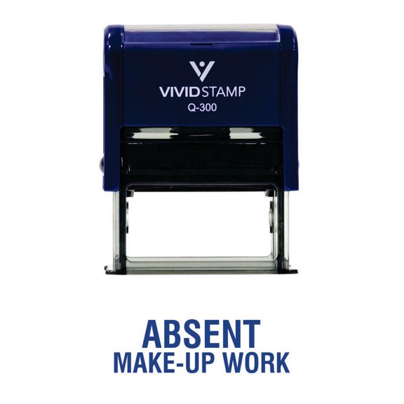Vivid Stamp ABSENT Make-up Work Teacher Self Inking Rubber Stamp (Blue Ink) - Large