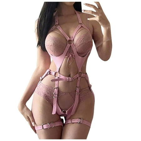 Midwennn Women Leather Body Belt Adjustable Belt Sexy Punk Strapless Strap Lingerie Garter Belts Rose Lingerie Bodysuit for Women