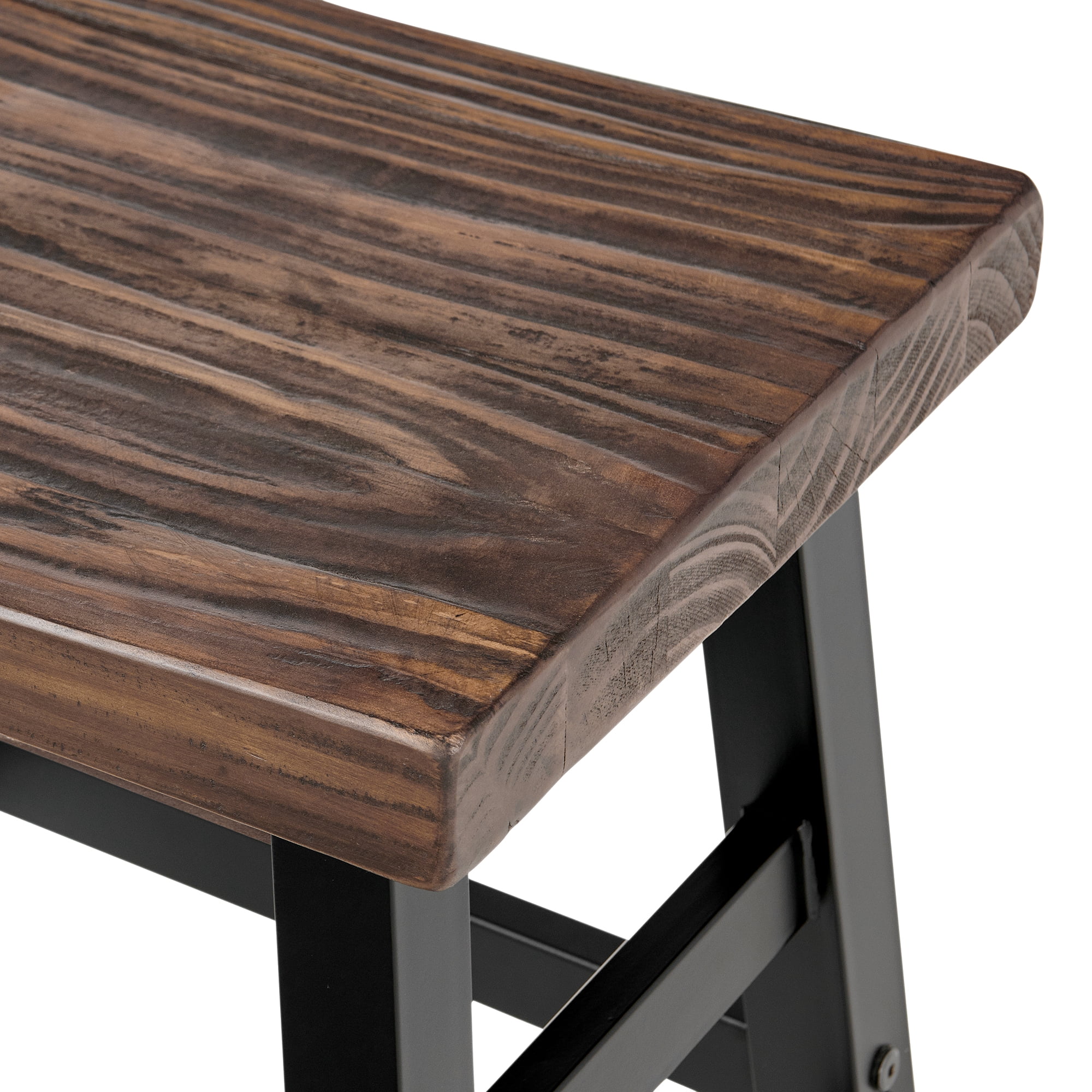 Pomona Rustic Industrial Barstool – 20” Backless Counter Stool with Solid Pine Wood Seat and Black Metal Legs – Farmhouse Seating for Dining Room, Kitchen, or Office