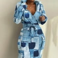 thumbnail image 4 of Holloyiver Women’s Dresses Summer 2023 Casual Long Sleeve Printed Waist Bandage V-NeckHooded Drawstring Dresses With Pockets S-2XL, 4 of 6