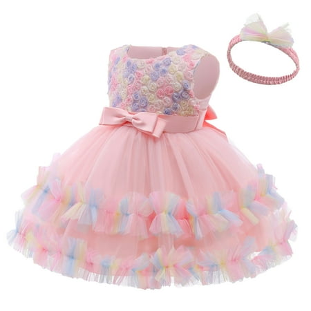 

Toddler Kids Girls Printed Sleeveless Party Hoilday Cute Court Style Tulle Mesh Dress Hairband Princess Clothes Child Leisure Outwear