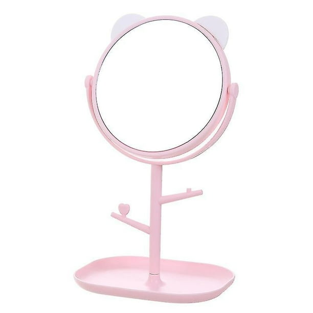 Espejo de escritorio con forma de lindas orejas de gato, espejo de tocador Kawaii para usted en el baño o el dormitorio, baño de dormitorio Kawaii redondo alto y rosa