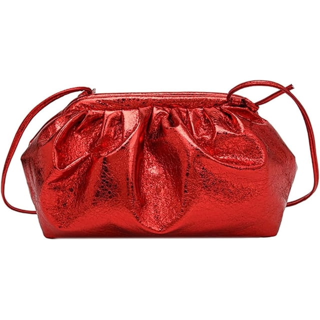 LHSHID Women Patent Leather Evening Bag Cloud Purse Clutch Dumpling Bag Ruched Shoulder Bag Pleated Clip Purses Crossbody Bag