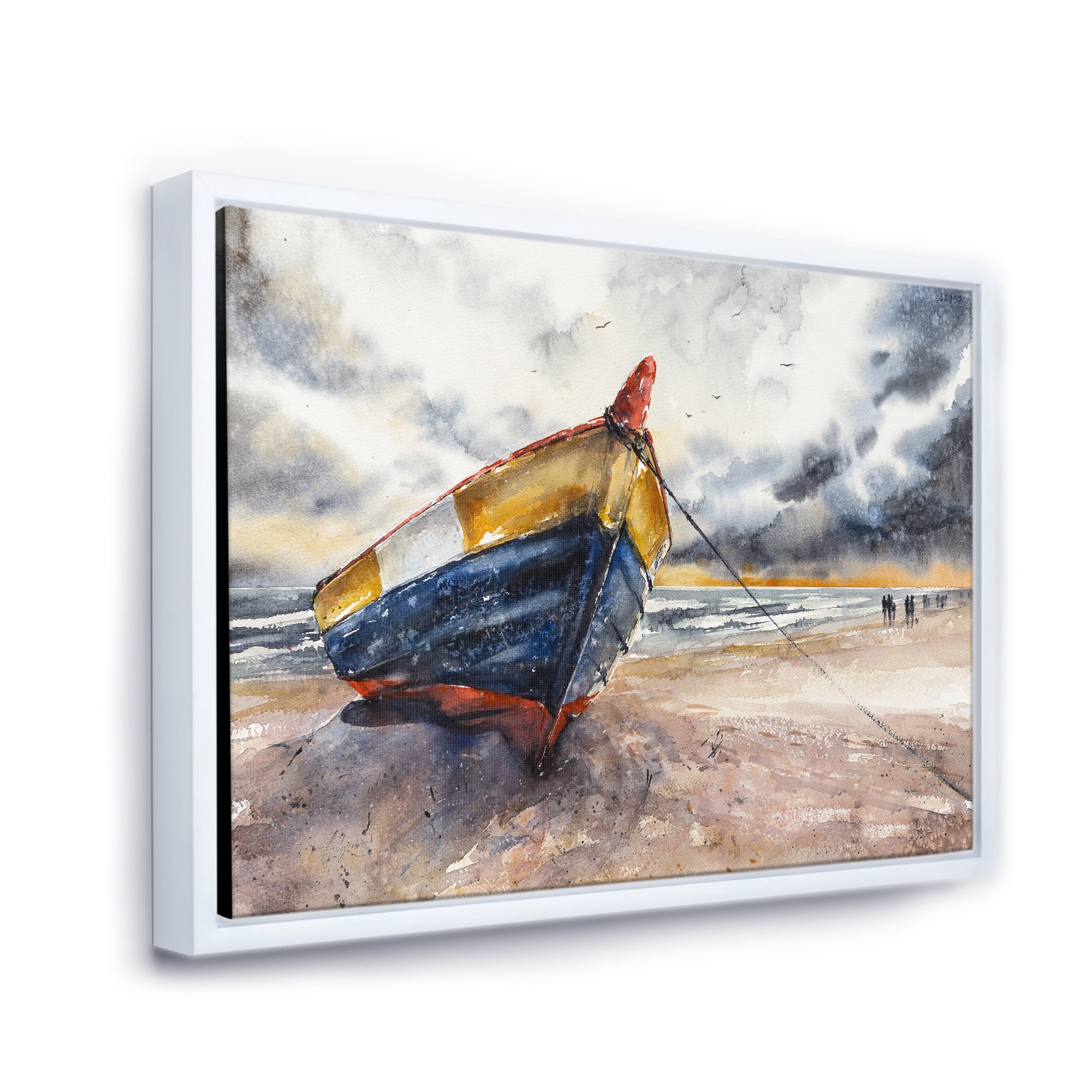 Designart 'Wooden Boat On The Baltic Shores At Evening Glow' Nautical & Coastal Framed Canvas Wall Art Print