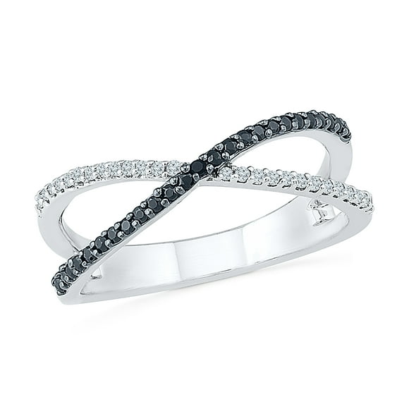 DGOLD Sterling Silver Black & White Round Diamond Fashion Right Hand Cocktail Ring (0.20 Cttw)