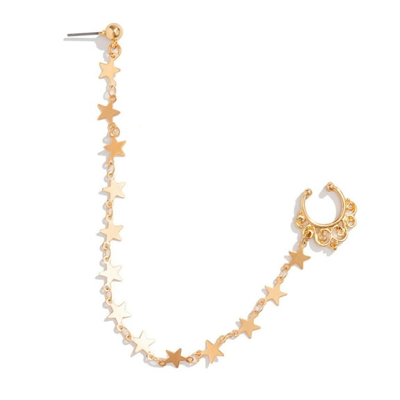 Lohuatrd Ethnic Style Star Leaf Faux Pearl Tassel Chain Nose Jewelry Piercing Stud Earrings Nose Ring Nose Chain