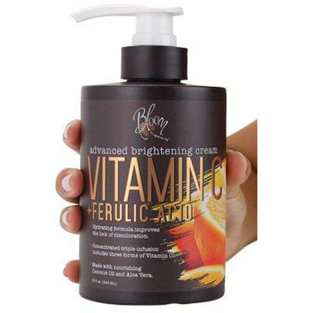Bloom Vitamin C Cream Advanced Brightening for Brighter Skin, Discoloration, Dark Spots, Age Spots, Acne Scars, Sun Damaged Skin With Ferulic Acid. Large 15oz (Best Serum For Acne Scars And Large Pores)