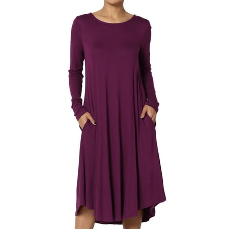 - TheMogan Women's S~3X Long Sleeve Fit & Flare A-line Draped Jersey Midi Dress