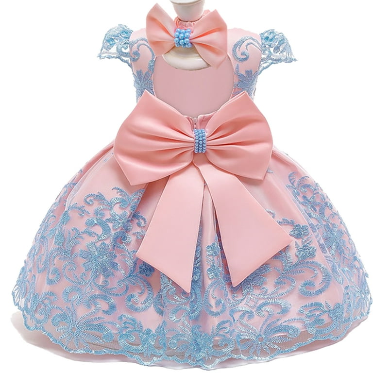 Maxcozy Baby Girls Pageant Lace Embroidery Dresses Toddler Formal Dress with Headwear Light blue 0 6 Months