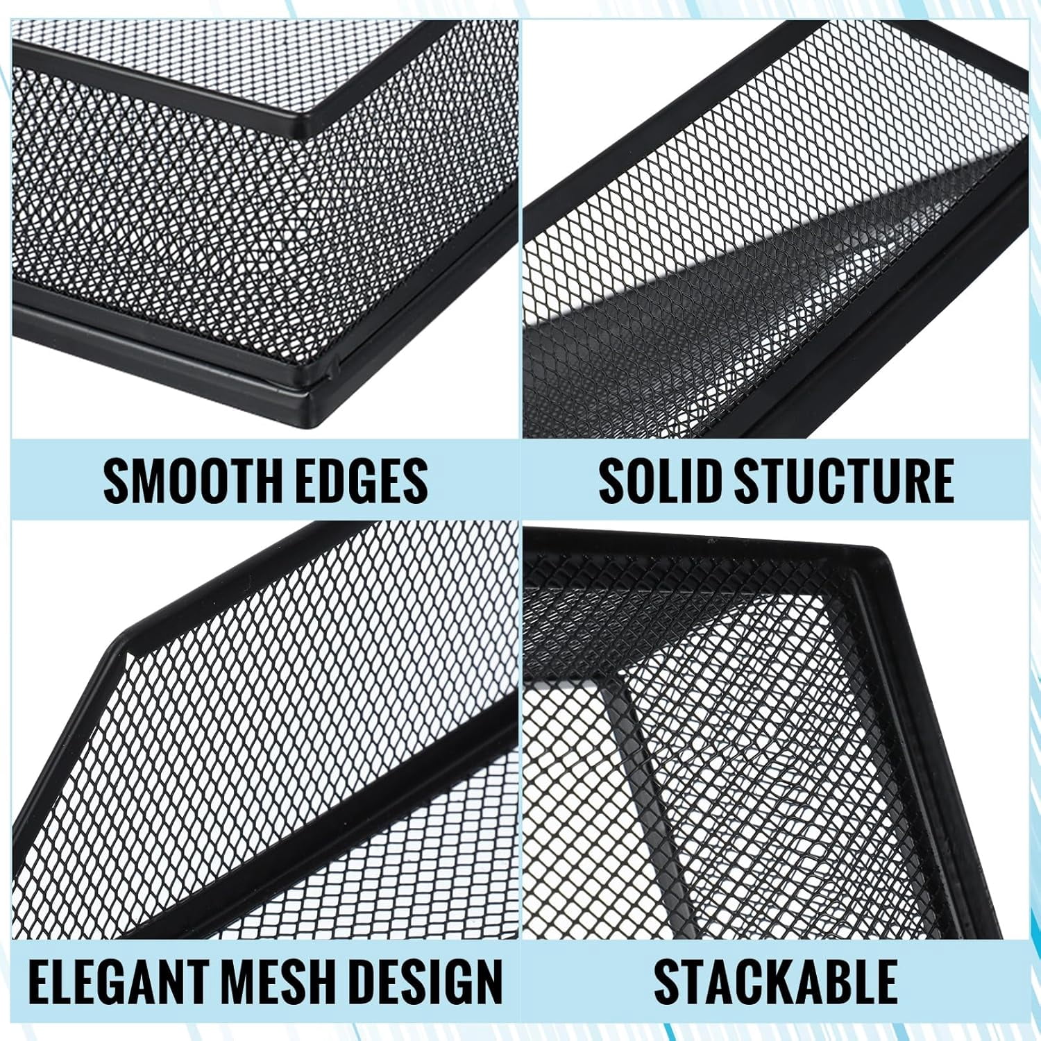 Black Metal Letter Tray Stackable Desk Tray Single Wire Mesh Organizer Front Load File Paper Holder for Desktop Office Home