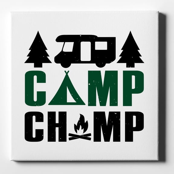 Camp Champ - Camping Fire - 10" x 10" - Decorative Canvas Wall Art - White Edge - 5/8" Gallery Wrapped