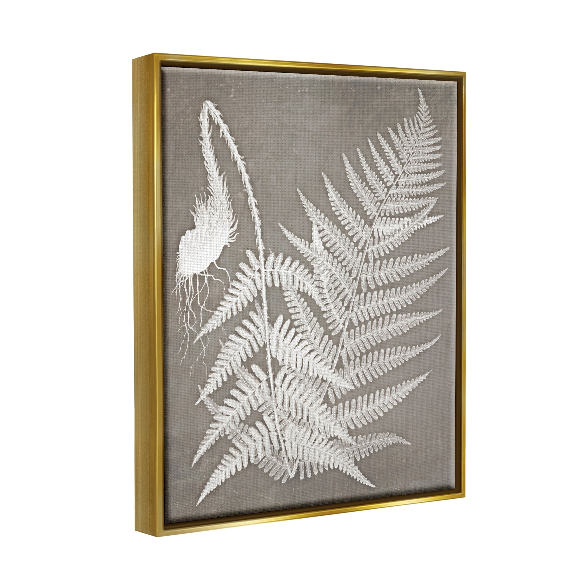 Stupell Industries Layered Botanicals Fern Leaves Nature Vegetation Graphic Art Metallic Gold Floating Framed Canvas Print Wall Art, Design by Graffitee Studios