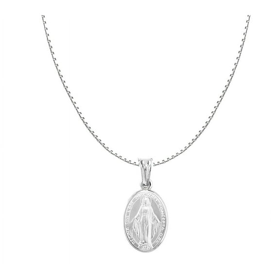 Ritastephens Sterling Silver Miraculous Virgin Mary Medal Pendant Necklace, 20" Silver Box Chain