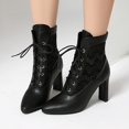 thumbnail image 2 of Vintage Dress Combat Boots for Women Mid Century Lace Leather Patchwork Pointed Toe Lace up High Heel Short Ankle Booties Black Size 7, 2 of 6