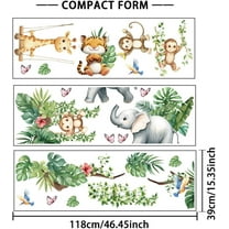3 Sheets Cute Animal Wall Stickers 3Styles Elephant Monkey Tiger Stickers Decor Removable Peel and Stick Wall Stickers for Nursery Playroom Room Bedroom Classroom 118x39cm