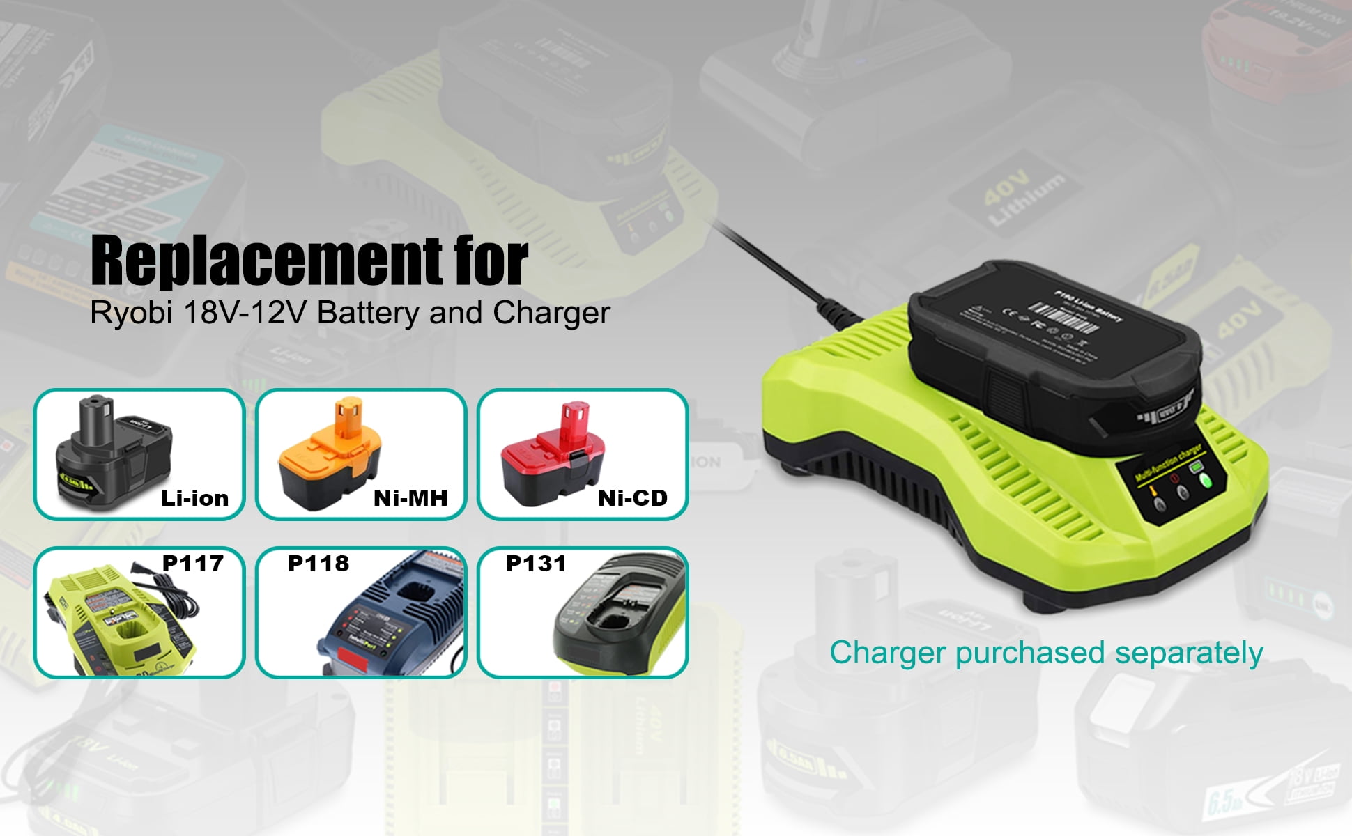 4.0Ah P190 P191 18V Lithium ion Battery Replacement for Ryobi 18V One+ Battery 18V 3.0Ah 54Wh P191 2.0Ah 36Wh P190 P161 PBP003 PBP006 1.5Ah 27Wh P189 PBP002 18 Volts One+ Compact Battery