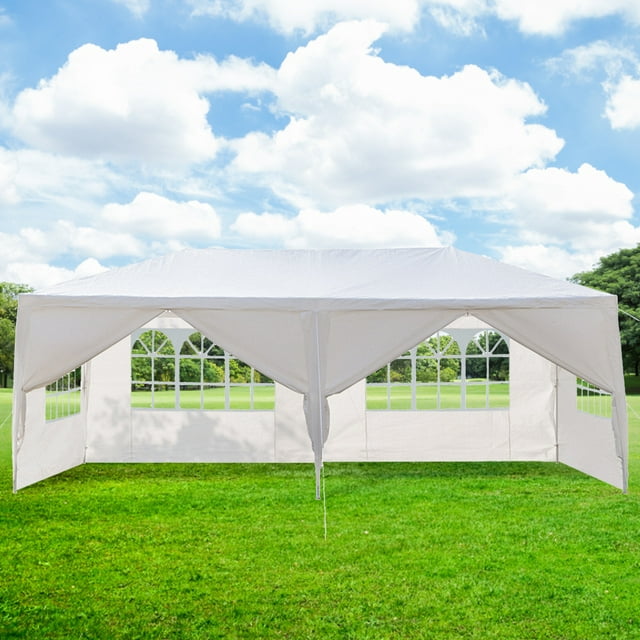 Canopy Tent for Outside, YOFE Party Tent with 6 Sidewalls for Backyard, Portable Shelter Tent for Camping Birthday BBQ Commercial Event, Waterproof Sun-proof Wedding Canopy Tent, White, 20x10 ft, D156