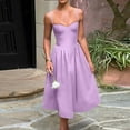 thumbnail image 3 of Summer Dresses for Women 2025, Slim Fitting Solid Color Strap Pleated Mid Length-neck Dress With Straps(Light Purple,S), 3 of 8
